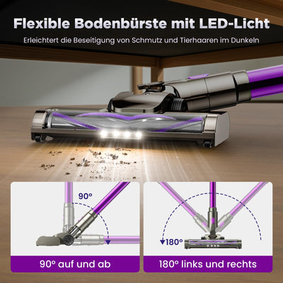 Suafsu Akku Staubsauger Kabellos 45000Pa 550W Akkusauger - Bis zu 65 Min Laufzeit mit LED Display und Anti Tangle Bürste Für Tierhaare Hartböden Teppich