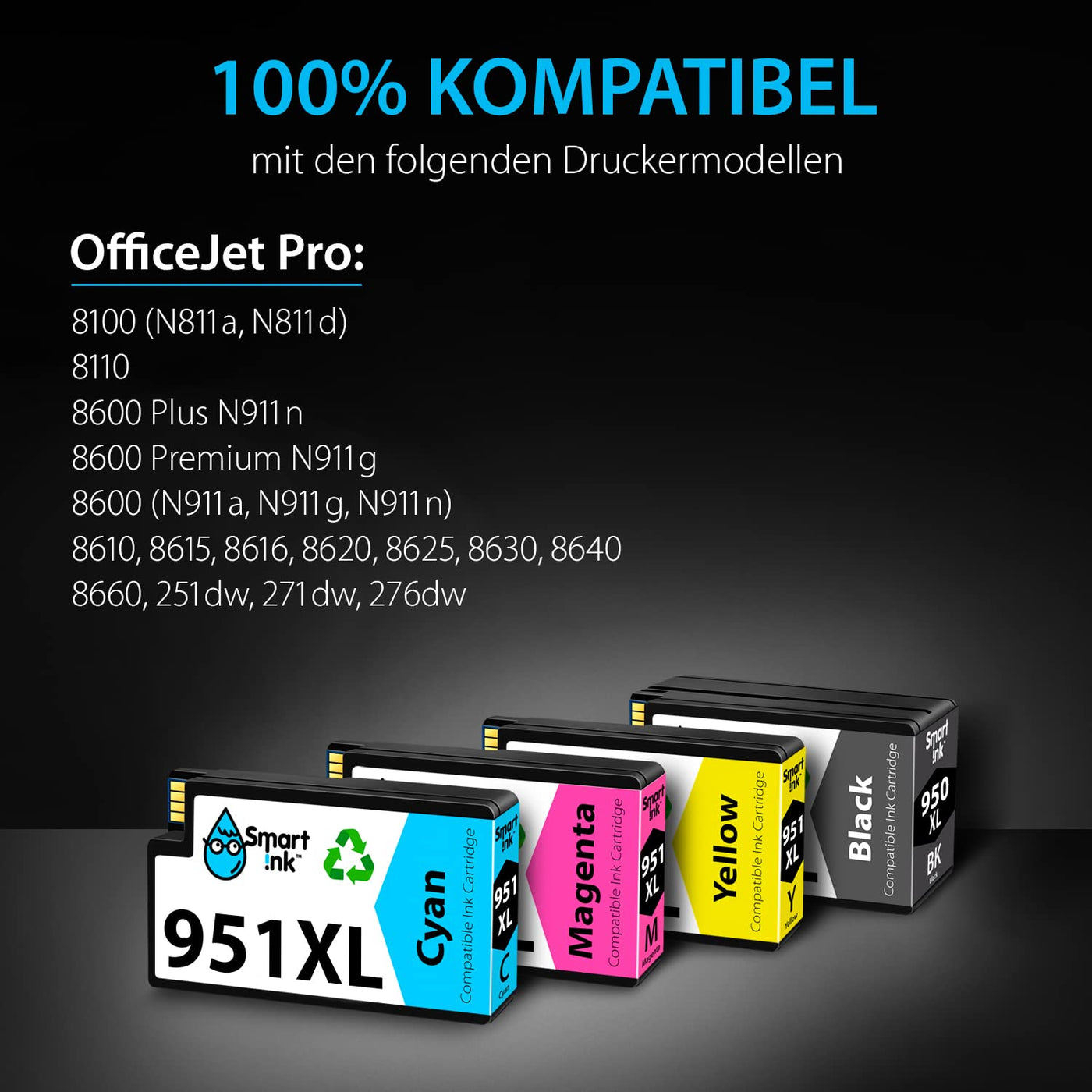 Smart Ink Kompatible Druckerpatronen als Ersatz für HP 950XL 951XL 950 XL 951 XL 4 Multipack (Schwarz & Cyan Magenta Gelb) Patronen Hohe Ergiebigkeit für HP Officejet Pro 8100 8600 8615 8616 8620 8640