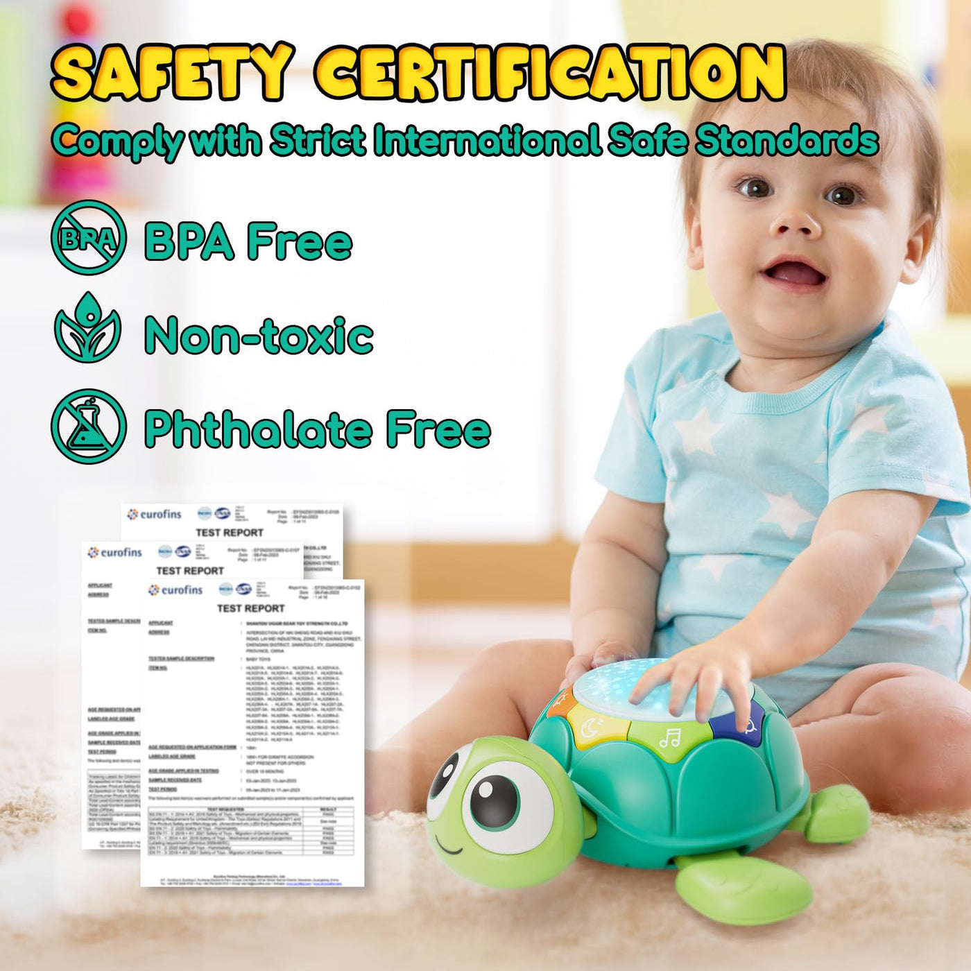 Lehoo Castle Baby Krabbel Spielzeug ab 3 6 9 Monate, Schildkröten Baby Spielzeug mit Musik und Projektor, Frühkindliches Lernspielzeug Pädagogisches fur 1 Jahr, Neugeborenes Spielzeug Geschenk