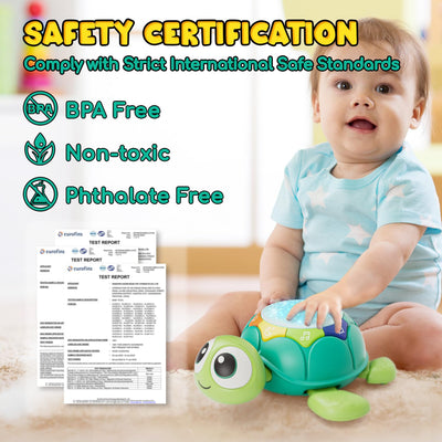 Lehoo Castle Baby Krabbel Spielzeug ab 3 6 9 Monate, Schildkröten Baby Spielzeug mit Musik und Projektor, Frühkindliches Lernspielzeug Pädagogisches fur 1 Jahr, Neugeborenes Spielzeug Geschenk