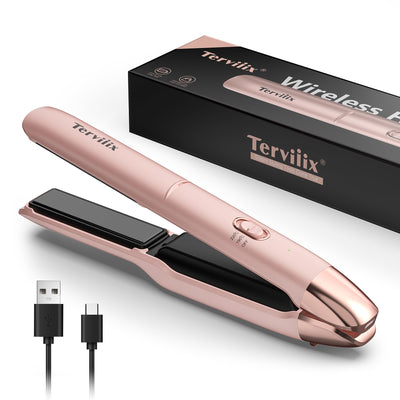 Tragbarer Glätteisen Kabellos, Max 220°C Mini Reiseglätter Kabellos, Wiederaufladbarer Haarglätter und Lockenwickler 2 in 1 mit Arganöl, 4500mAh-Akku, 50 Sekunden Schnelles Aufheizen