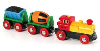 BRIO World 33319 Zug mit Batterielok - Mit beweglichem Kohlewaggon und rotierendem Zementmischer - Geeignet für Kinder ab 3 Jahren