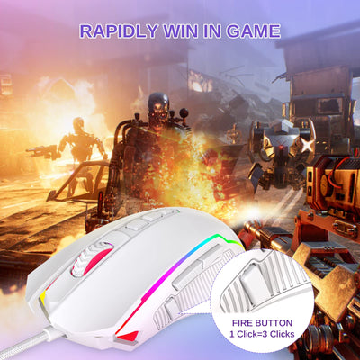 Redragon Gaming Maus, Gaming Mouse mit RGB und Einstellbar 8000 DPI, Maus mit 9 programmierbare Tasten und Feuertaste, RGB Gaming Maus mit ergonomisches Design für MMO/FPS/PC/Windows/Mac, Weiß