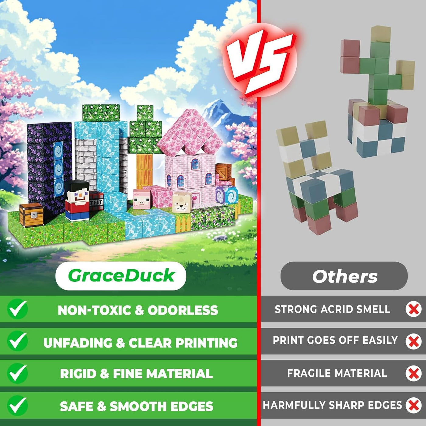 GraceDuck Magnetische Bausteine, 200 Teile Magnetbausteine Bauen Dark Forest & Pink Castle, Magnetic Blocks Bauwelt Spielzeug für Jungen und Mädchen, Magnetblöcke Geschenke für Kinder ab 3-9 Jahren