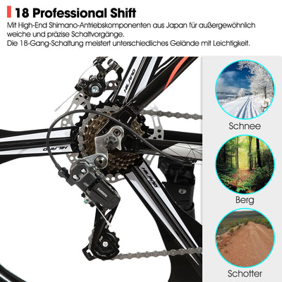 HILAND 26 Zoll Mountainbike für Erwachsene, 3 Speichenrad 18 Gang Herren Damen Mountainbike, mit Doppelscheibenbremse, 26 Zoll MTB Aluminiumrahmen Fahrrad, Schwarz