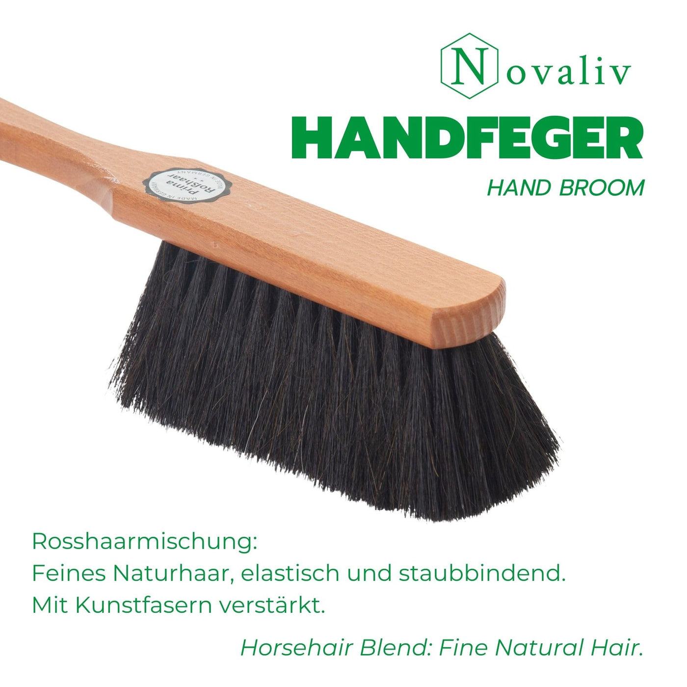 Novaliv Handfeger ROSSHAAR Mischung Besen weiche Borsten - Schrankbesen Gemischtes Rosshaar Handfeger Auto Besenbürste - Idealer Schneebesen Auto Rosshaarbesen Mix Naturborsten Hand Brush Handkehrer