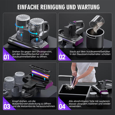 JPHYLL Milbensauger für Matratzen Milbenstaubsauger mit UV-C Licht 16Kpa Absaugung Matratzenreiniger HEPA Filter Ultraschall Hitze Bürstenrolle Technologien Polstersauger Handstaubsauger 500W Kabel