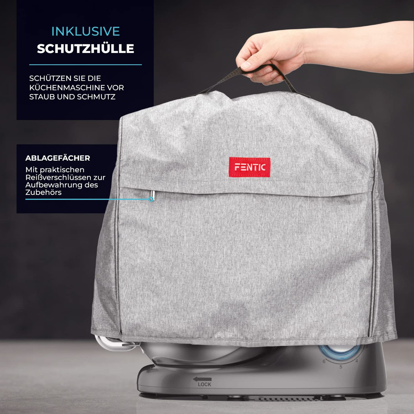 Fentic Küchenmaschine - 2000W - Edelstahl Rührschüssel (6,2 L) - Knetmaschine mit Rührhaken, Knethaken, Schlagbesen und Spritzschutz - Inkl. Schutzhülle und zusätzlichem Zubehör - Anthrazit