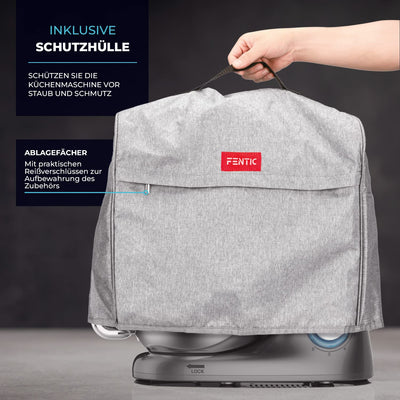 Fentic Küchenmaschine - 2000W - Edelstahl Rührschüssel (6,2 L) - Knetmaschine mit Rührhaken, Knethaken, Schlagbesen und Spritzschutz - Inkl. Schutzhülle und zusätzlichem Zubehör - Anthrazit