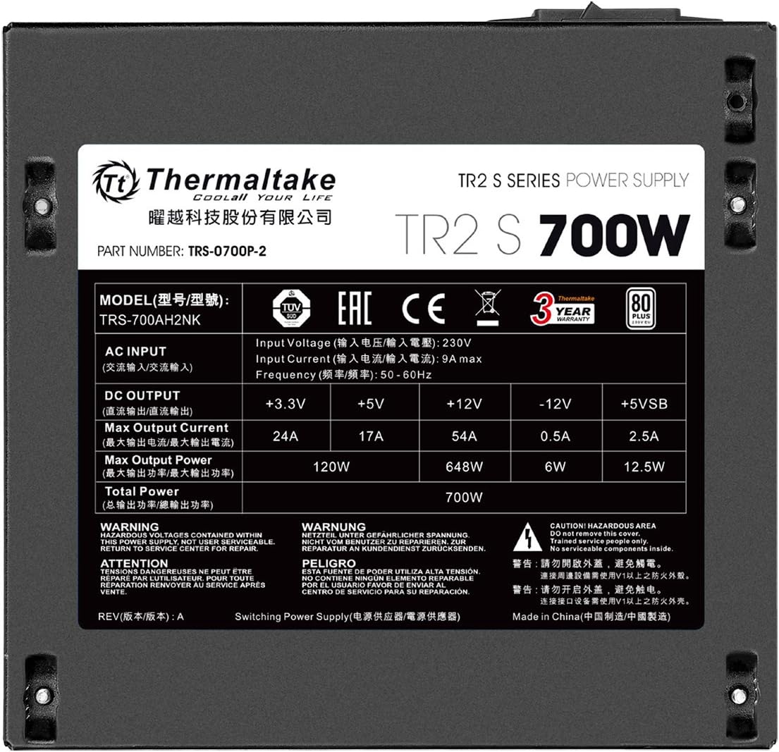 Thermaltake TR2 S 700W | PC-ATX-Netzteil | 80-Plus | leiser 120 Lüfter | EU zertifiziert | schwarz