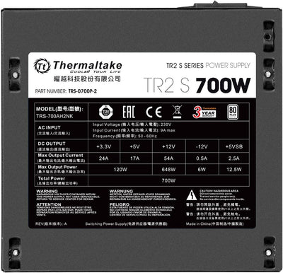 Thermaltake TR2 S 700W | PC-ATX-Netzteil | 80-Plus | leiser 120 Lüfter | EU zertifiziert | schwarz