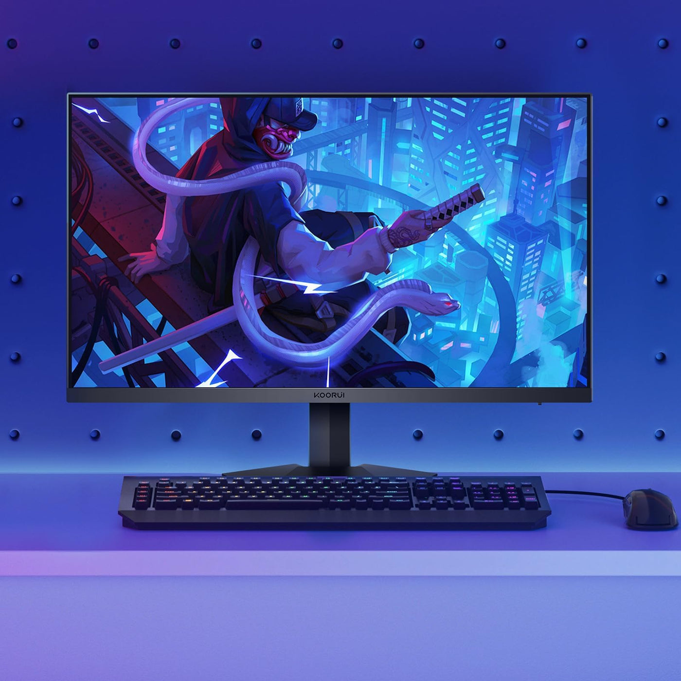 KOORUI 24 Zoll Gaming Monito 165Hz, IPS, 1080p, 1ms, kompatibel FreeSync G-sync, Rahmenlos, HDMI, DisplayPort, Neigungsverstellbar, Augenpflege, VESA-Wandmontage, schwarz