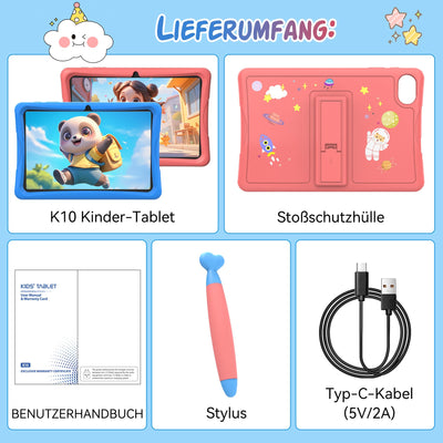 TABWEE Kinder Tablet 10 Zoll, Android 15 mit 12GB RAM + 64GB ROM + 2TB Erweiterbar, 5G WiFi, Widevine L1, 5000mAh, Quad Core, Elterliche Kontrolle, GMS Certified Kids Tablet mit Eva Case