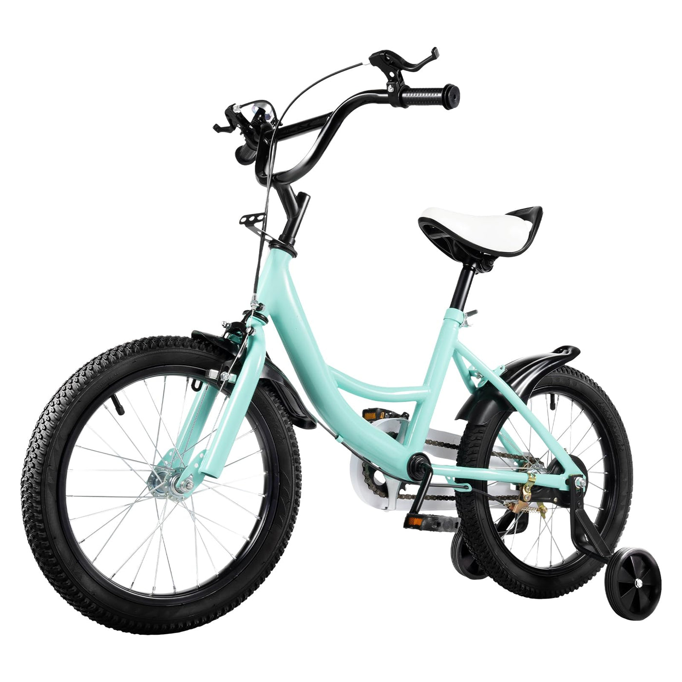Estabeter 16-Zoll-Kinderfahrrad, Höhenverstellbar Sitze Fahrrad Kohlenstoffstahl Kinder Fahrrad für 5-8 Jahre Jungen Mädchen, 3 Rad Kinderfahrrad mit Stützrädern, Grün