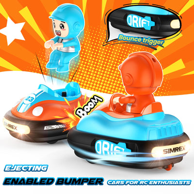 SIMREX Ferngesteuertes Auto 2er Set, Autoscooter ferngesteuert Kinder mit LED-Lichtern, Ton, Kampf Stunt Autos, perfekte RC Bumper Cars Kleinkind Spielzeug für Alter 3+ Jahre alte Jungen Mädchen