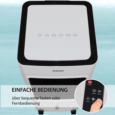 Syntrox Luftkühler mit Fernbedienung Breeze | Wasserkühler | Verdunstungskühler, Timer, Raumklimagerät, mobile Klimaanlage, Ventilator mit Befeuchtung