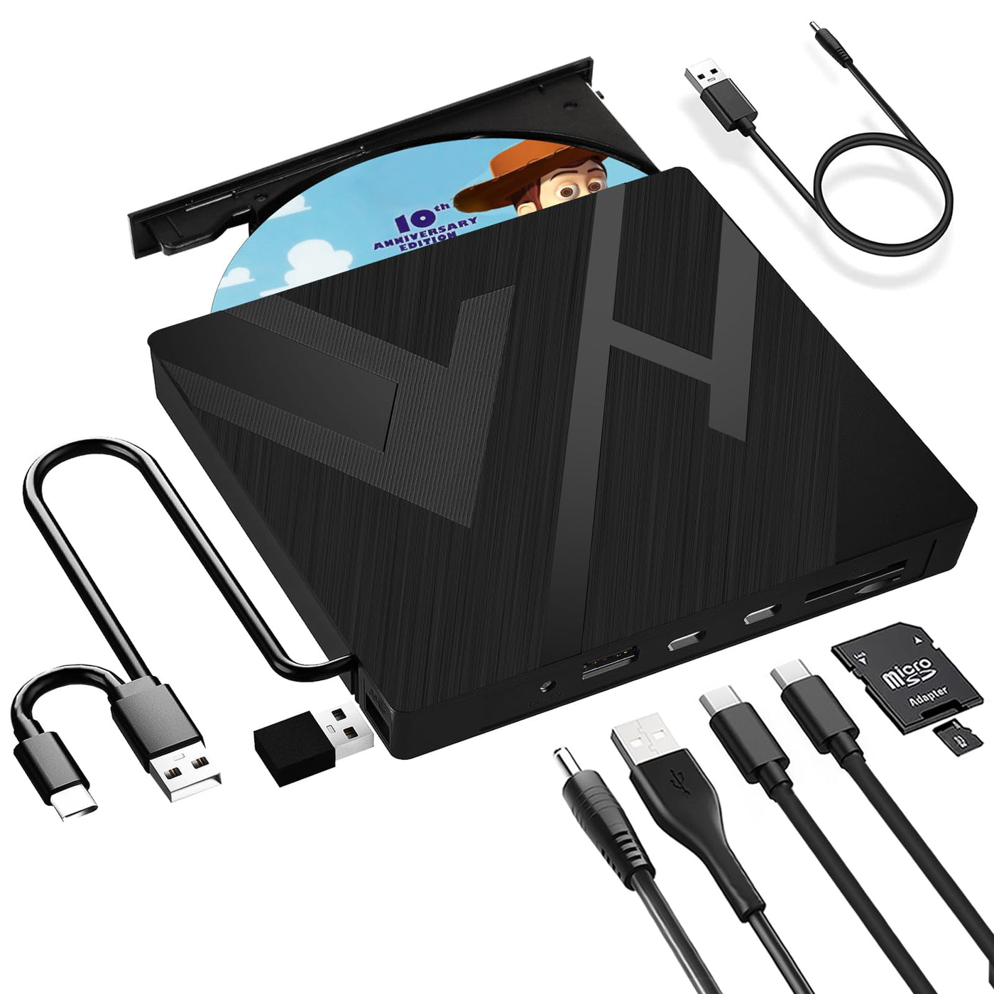 JBonest Externes CD DVD Laufwerk USB 3.0 Typ-C, Extern mit SD/TF-Kartenleser Portable RW Brenner,Schnelle Datenübertragung für Laptop,Desktop,MacBook,Win11/10/8/7/XP, Linux,Mac OS,Vista