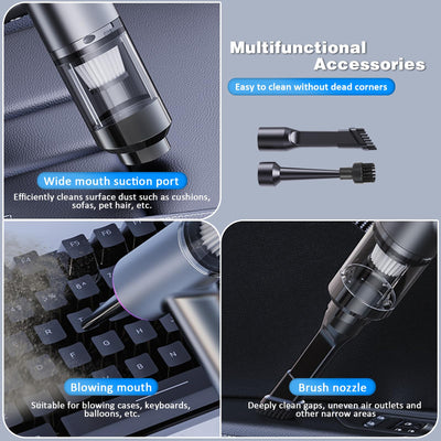 D-Lumina Handstaubsauger，15000PA kabelloser Handstaubsauger Akku mit USB-C Schnellladung，Auto Staubsauger Stark Waschbar mit HEPA-Filter， Hand Vacuum Cleaner für Auto/Haus/Haustiere