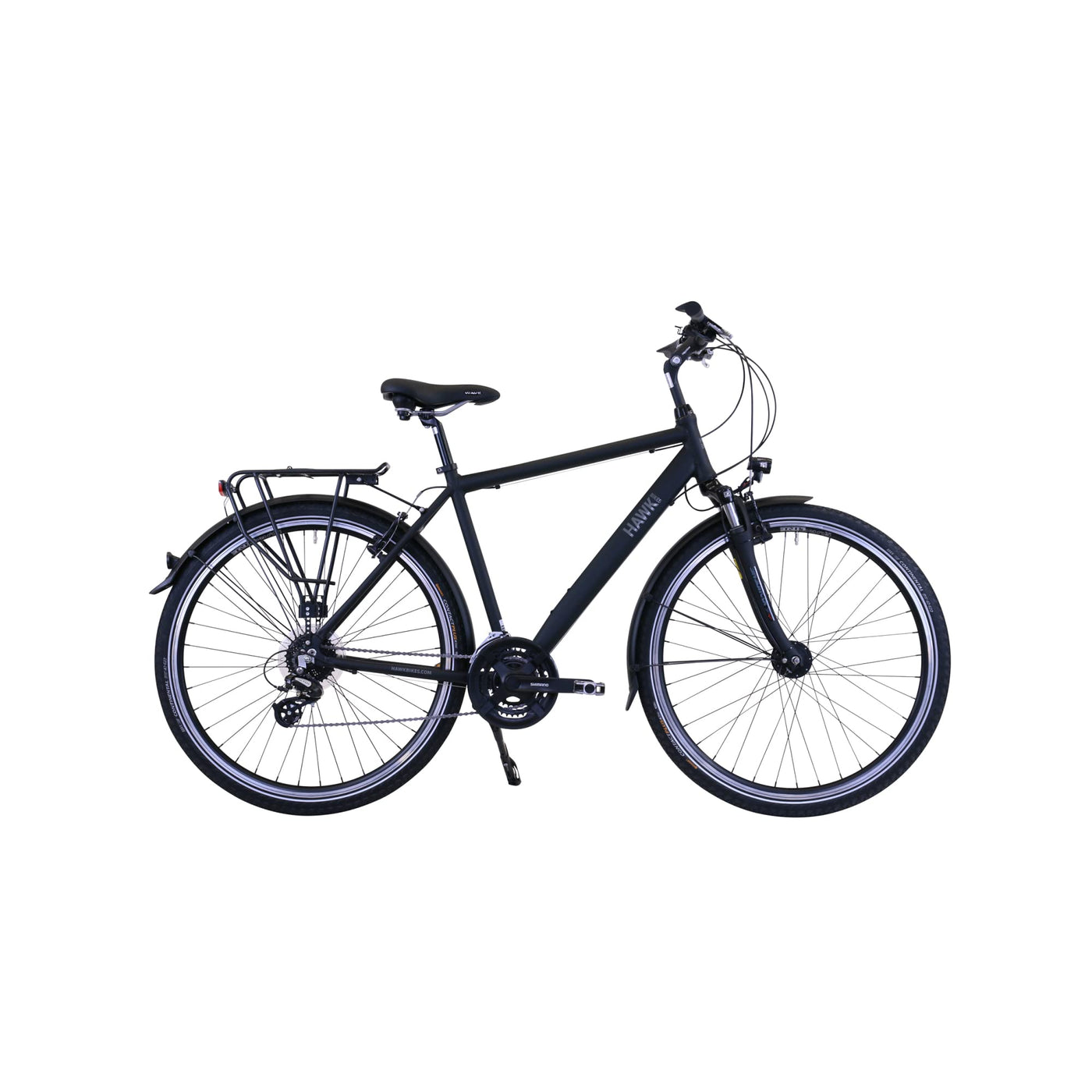 HAWK Trekking Gent Premium Fahrrad Herren 57 cm I Tolles Trekkingrad mit Microshift 24 Gang Kettenschaltung & LED Beleuchtung I Allrounder I Schwarz
