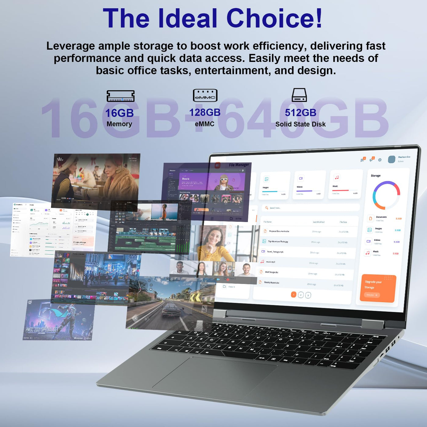 jumper Laptop, 16'' IPS FHD Touchscreen Laptop, 16GB DDR5 640GB Storage, Quad-Core N95(bis zu 3,4 GHz), 1 Jahr Office 365, QWERTZ Tastatur mit Hintergrundbeleuchtung, Fingerabdruckleser, WiFi 6, BT5.2