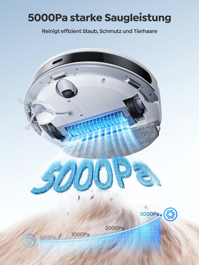 Vyzzle Saugroboter mit Wischfunktion, ultradünner Saugroboter mit LDS Navigation, 5000Pa Staubsauger Roboter D10, App/Alexa, Ideal für Tierhaare, Teppich, Hartboden