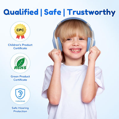 EarFun Bluetooth Kopfhörer Kinder, 74/85/94dB Lautstärkeregelung, HiFi Sound, HD-Mikrofon, 45 Std Akku, Faltbare, Einstellbar, Kopfhörer Kabellos Bluetooth Kinder für Schule/Reise/PC, Himmelblau