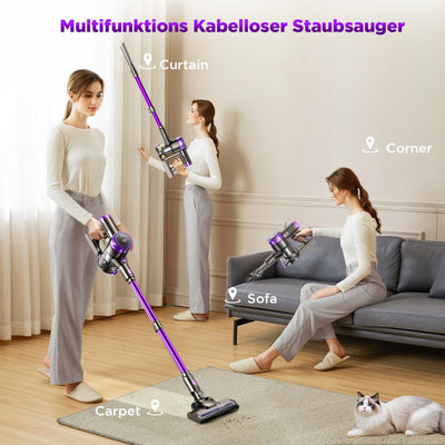 Suafsu Akku Staubsauger Kabellos 45000Pa 550W Akkusauger - Bis zu 65 Min Laufzeit mit LED Display und Anti Tangle Bürste Für Tierhaare Hartböden Teppich