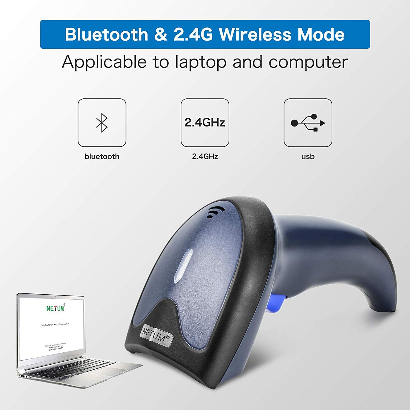 NETUM Bluetooth 2D Barcode-Scanner 3-in-1 (2,4G Wireless & Bluetooth & USB verkabelt) Barcodeleser Scan QR PDF417 DataMatrix Maxicode für Handy Android iOS PC Computer W8-X