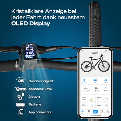 BLUEWHEEL City E-Bike 28" Leichtgewicht I Deutsche Qualitätsmarke | EU-konform E-Fahrrad | 7 Gänge, 250 W Hinterradmotor für 25 km/h | Elektrofahrrad mit App, integr. (BUTEO)