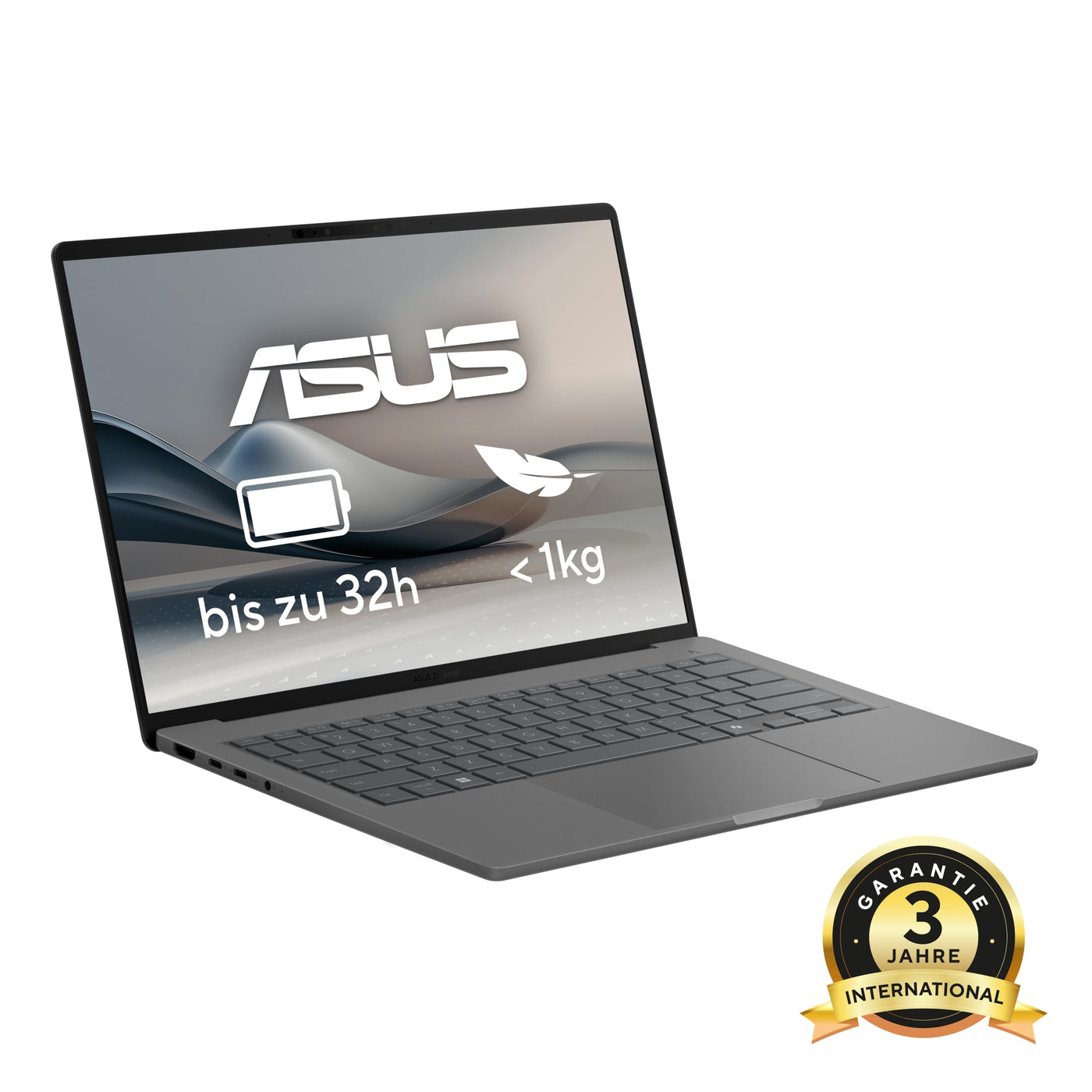 ASUS Zenbook A14 OLED UX3407QA Laptop | 14" WUXGA 16.10 OLED Display | QC Snapdragon X Plus X1-26-100 | 16 GB RAM | 1 TB SSD | QC Adreano GPU | Windows 11 | QWERTZ Tastatur | Iceland Gray