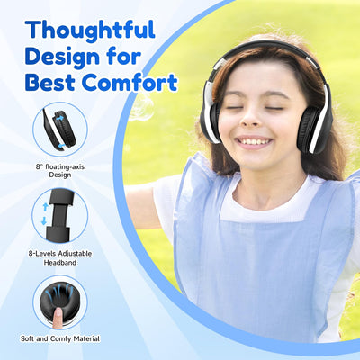EarFun Bluetooth Kopfhörer Kinder, 85/94dB Lautstärkeregelung, HiFi Sound, HD-Mikrofon, 40 Std Akku, Faltbare, Einstellbar, Kopfhörer Kabellos Bluetooth Kinder für Schule/Reise/PC, Schwarz