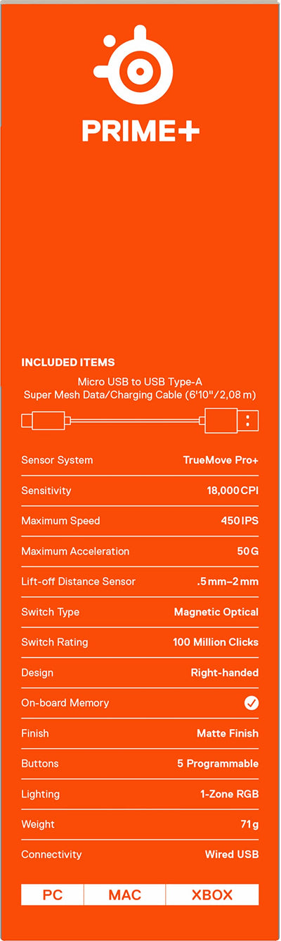 SteelSeries Prime+ - Esports Leistung Gaming-Maus - TrueMove Pro+ Optical Sensor mit 18.000 CPI - Magnetisch-optische Schalter