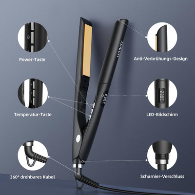 Dekuri 2 in 1 Glätteisen Locken und Glätten, Glatte Titanplatte Haarglätter, 30s Schnellaufheizung, 120-230℃ LED Display, Ionische Haarglätter für Frauen - Schwarz-1