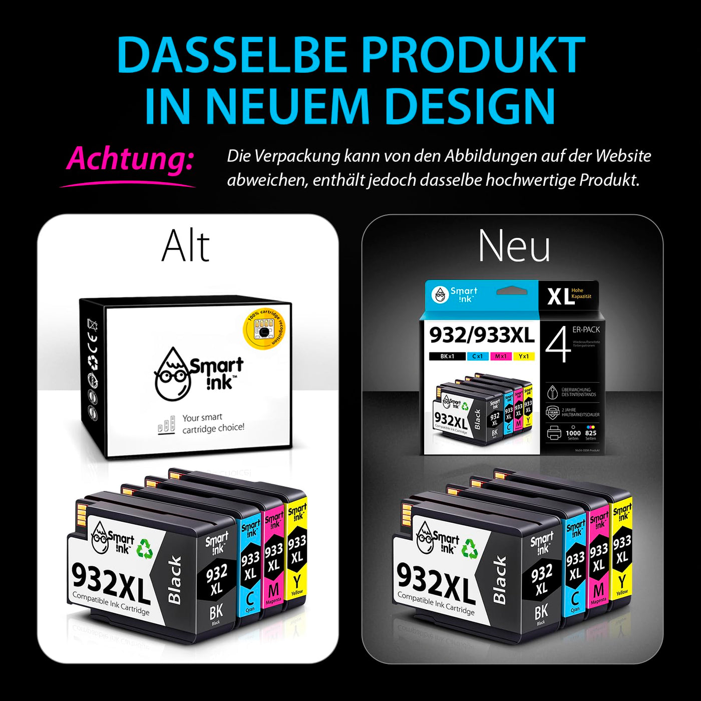 Smart Ink Kompatible Druckerpatronen als Ersatz für HP 932 XL 933 XL 932XL 933XL 4 Multipack (Schwarz Cyan Magenta Gelb) Patronen Höher Kapazität für HP Officejet 6600 6700 7612 7510 7110 6100 7610