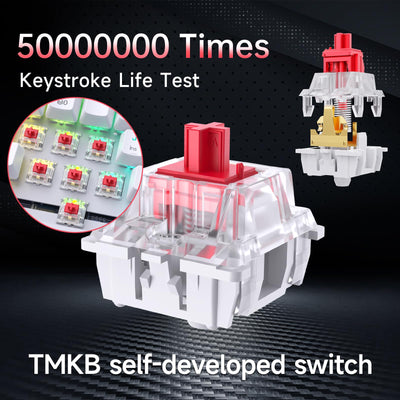 TMKB T63 Gaming Tastatur Mechanische Kabellos mit Red Switch,Bluetooth / 2.4G / Mit Kabel,RGB-Hintergrundbeleuchtung,weiße