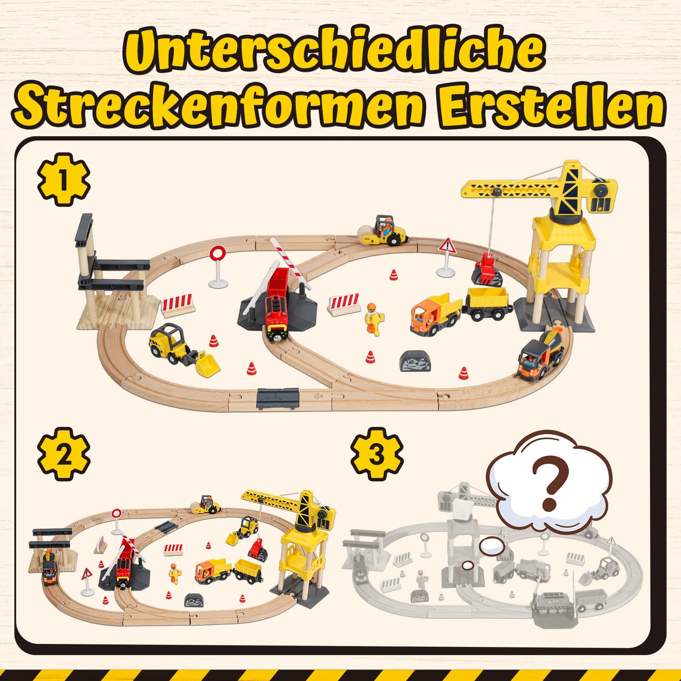 Lehoo Castle Holzeisenbahn, 68 Pcs Eisenbahn Holz mit Kran Spielzeug, Eisenbahn Kinder Elektrisch, Holz Eisenbahn Kinder mit Bagger