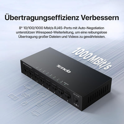 Tenda TEG208E Managed Switch 8 Port Gigabit Netzwerk Switch (IGMP-Snooping, QoS, VLAN, DHCP- Snooping, LAG, MAC Address Binding, Lüfterlos, Energieeffizient, Metall) LAN Verteiler LAN Splitter