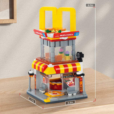 HIGH GODO City BurgerLaden Straßenansicht Architecture Bausteine, 243 Stüke Creative Friends Burger Geschäft Klemmbausteine Set, Lustiges Ostern Geschenk für Kinder Jungen Mädchen ab 6 Jahren
