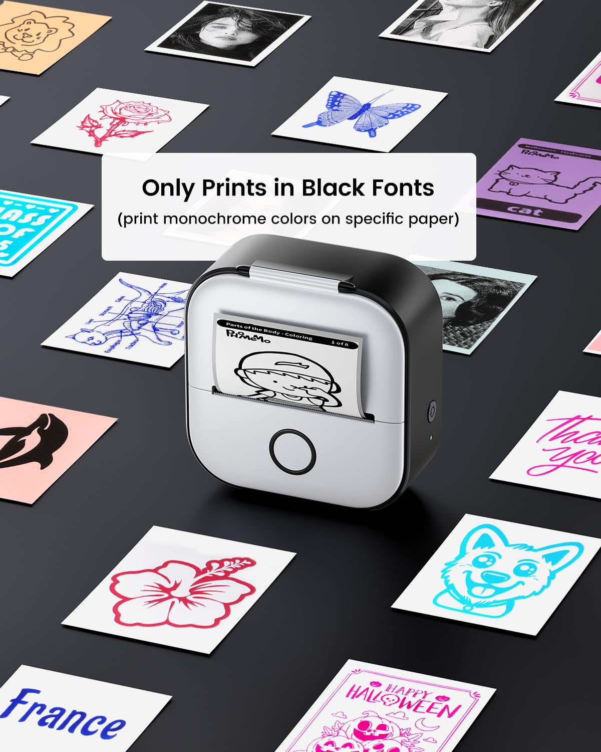 Mini Drucker für Smartphone - Aufkleber Drucker T02 Tragbarer Minidrucker Tintenloser Print Pods Bluetooth Taschendrucker Telefondrucker für Studiengrafiken, Anatomische Diagramme, Fotos, Journal