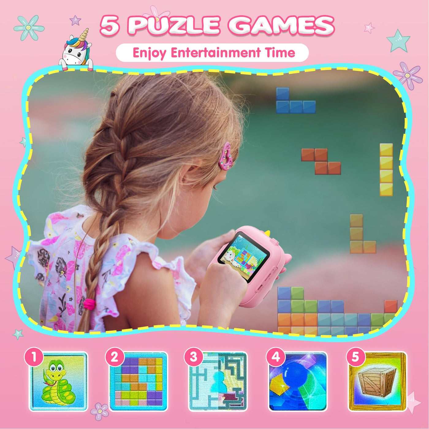 CAMCLID Kinderkamera Sofortbildkamera, 2,4 Zoll Sofortbildkamera Kinder mit 32G TF Karte und Fotopapier Drucken, 1080P HD Digitalkamera Kinder, Geschenke für Jungen und Mädchen 3-12 Jahre (Rosa)