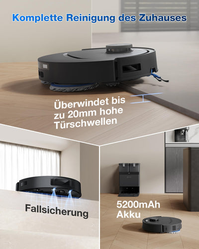 ECOVACS DEEBOT T30C Omni Gen2, Saugroboter mit Wischfunktion, 25.000 Pa, OZMO Turbo 2.0 Wischen, ZeroTangle 3.0 Anti-Verheddern, TruEdge 2.0 Kantenreinigung, Omni-Station, 75°C Moppwäsche, Schwarz