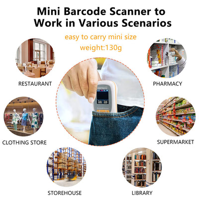 LENVII Mini Wireless Barcode Scanner Bluetooth 3-in-1 Portable Barcode Reader kabellos 1D/2D/QR Code Scanner mit Display Barcode Leser WIN/Android/iOS für Geschäft, Supermarkt, Lager(Weiß)