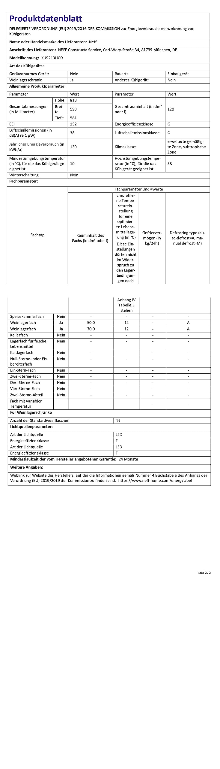 NEFF KU9213HG0, Unterbau-Weinlagerschrank, N70, 82.0 x 60.0 cm, Gesamt: 120 L