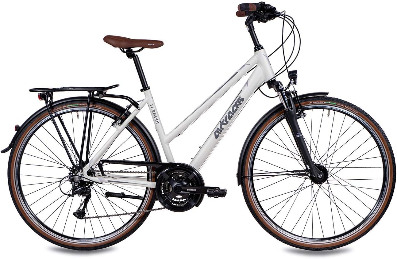 Airtracks Damen Trekking Fahrrad 28 Zoll Trekkingbike TR.2820L City Bike Trekkingrad Shimano ACERA RD-T3000 24 Gang Kettenschaltung Nabendynamo Weiß Matt Damen 48cm Körpergröße 155-170cm