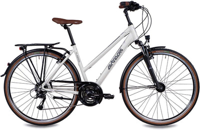 Airtracks Damen Trekking Fahrrad 28 Zoll Trekkingbike TR.2820L City Bike Trekkingrad Shimano ACERA RD-T3000 24 Gang Kettenschaltung Nabendynamo Weiß Matt Damen 48cm Körpergröße 155-170cm