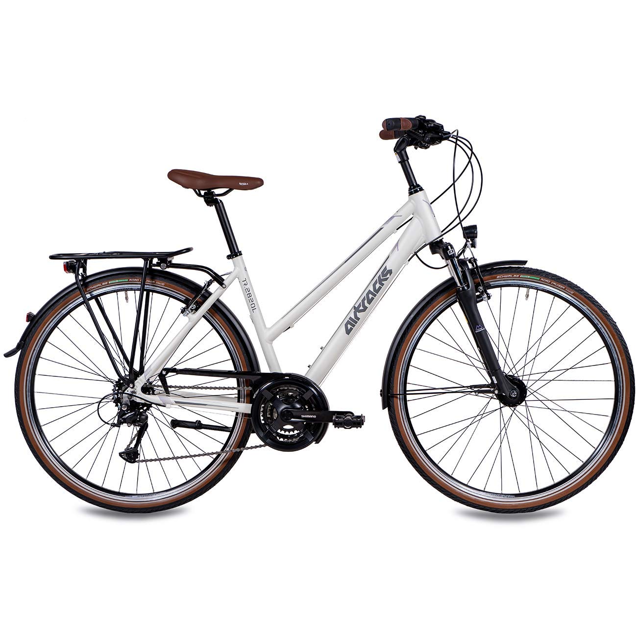 Airtracks Damen Trekking Fahrrad 28 Zoll Trekkingbike TR.2820L City Bike Trekkingrad Shimano ACERA RD-T3000 24 Gang Kettenschaltung Nabendynamo Weiß Matt Damen 48cm Körpergröße 155-170cm