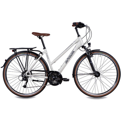 Airtracks Damen Trekking Fahrrad 28 Zoll Trekkingbike TR.2820L City Bike Trekkingrad Shimano ACERA RD-T3000 24 Gang Kettenschaltung Nabendynamo Weiß Matt Damen 48cm Körpergröße 155-170cm