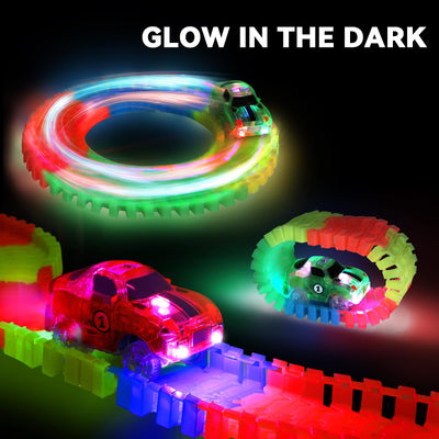 Fajiabao Autorennbahn Spielzeug ab 3 Jahre Junge - 240 Stück Flexible Rennbahn mit 2 Leucht Auto Spielzeug Rennbahn Kinder 3 Jahre Kinderspielzeug Rennbahnen Geschenk Junge 3 4 5 Jahre Mädchen