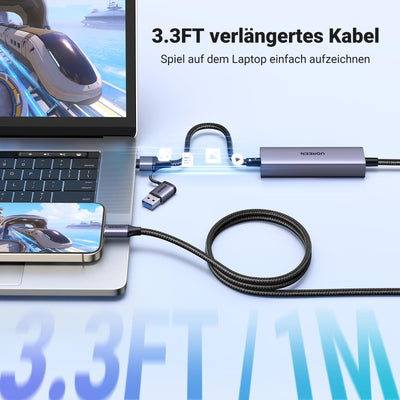 UGREEN Video Capture Card und PD 100W Laden, USB 3.0 Video Capture Card für Full HD 4K Eingang ，2K@30Hz Aufnahme und Schnellladen, Video Capture Gerät für Switch/Steam Deck/pad/Phone/PC/Mac Mini 4