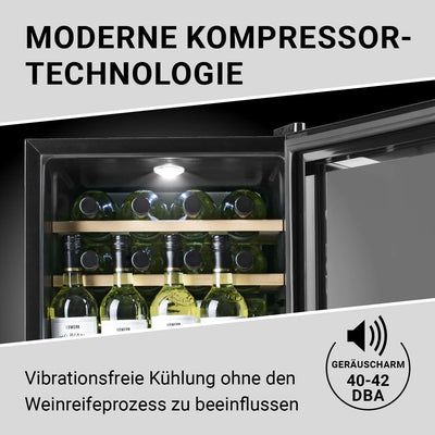 N8WERK Weinkühlschrank für bis zu 15 Flaschen Wein | Leise Kompressortechnologie, freistehend, Temperaturbereich 4 °C - 18 °C, Thermoverglasung | LC-Display, LED-Beleuchtung
